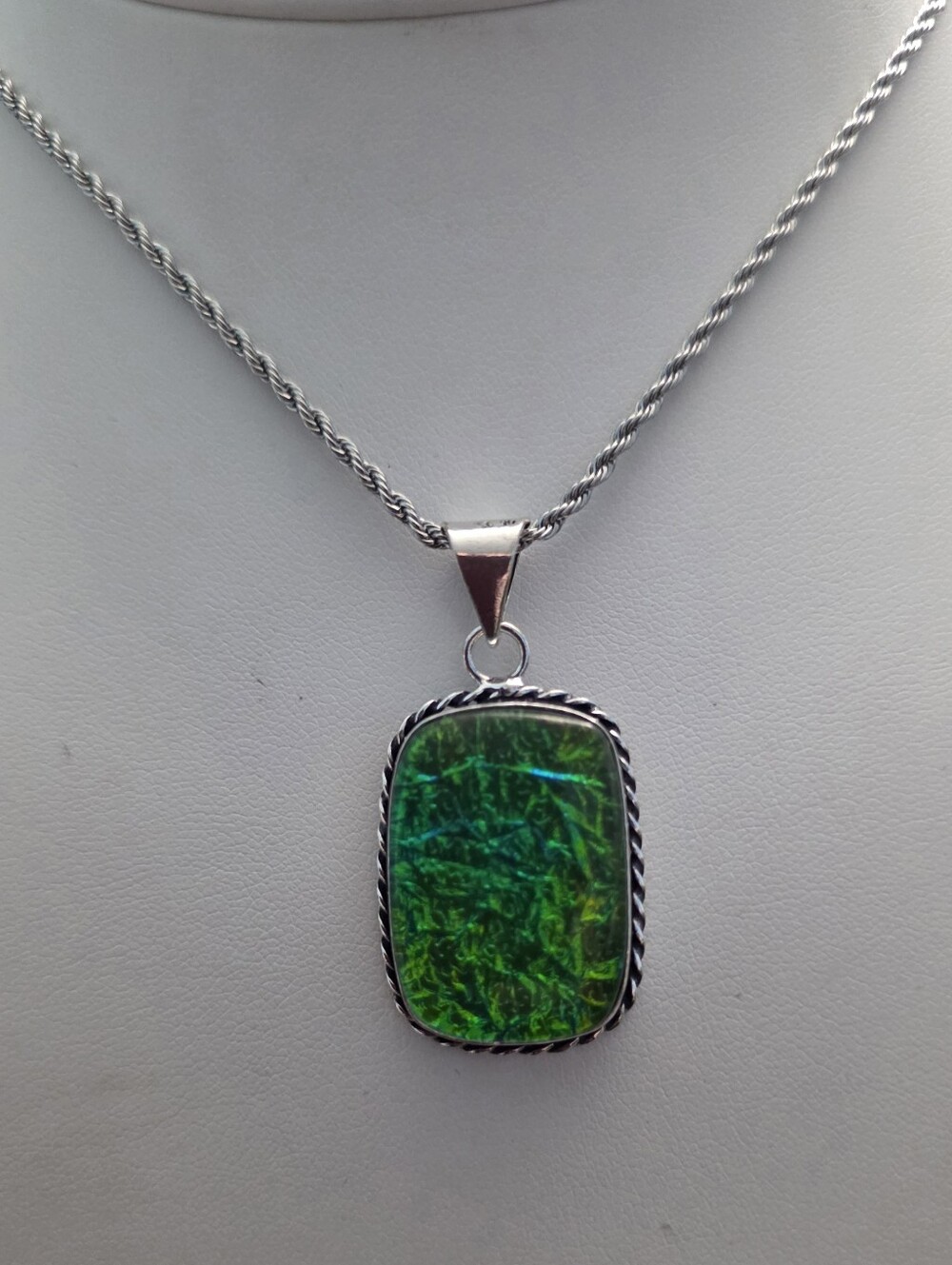 Sterling Silver Green Opal Pendant Necklace